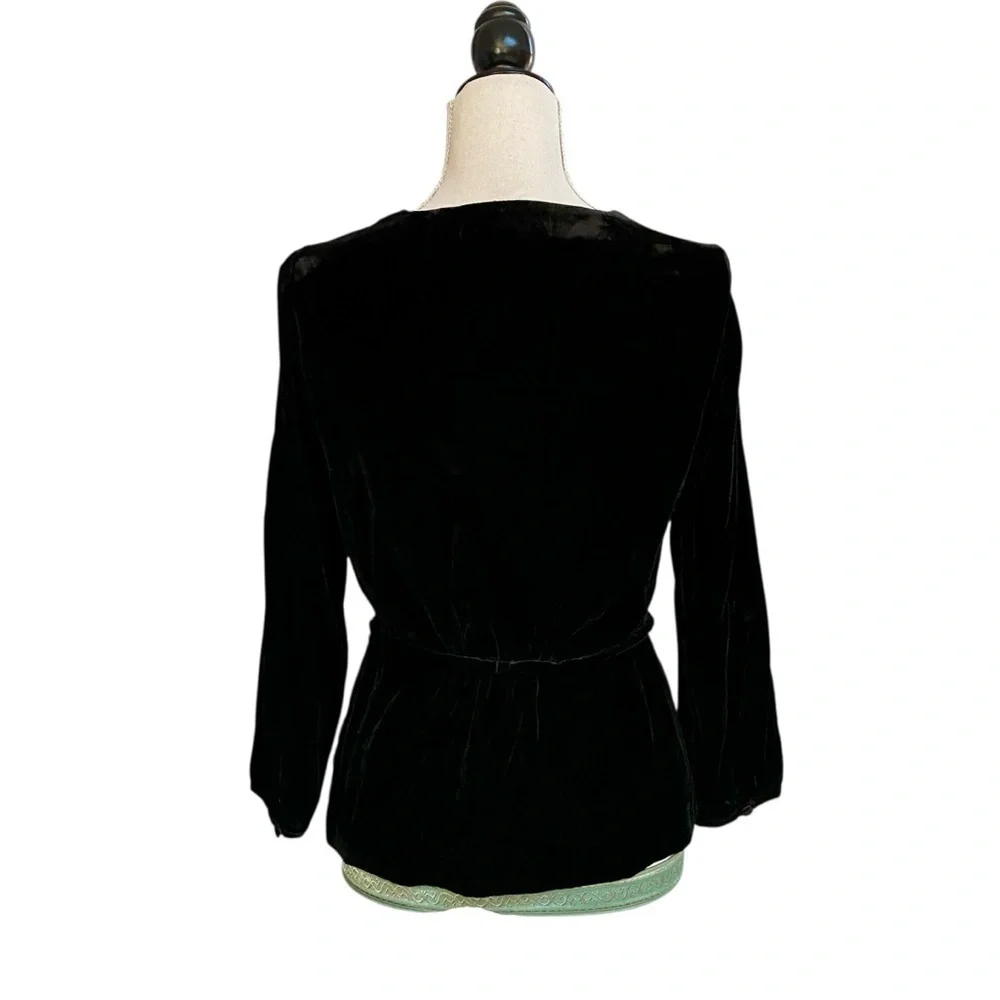 J.Crew Black Velvet Faux Wrap Tie Top Long Sleeve 6P NWT